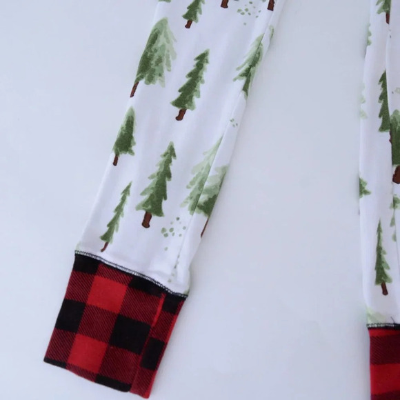 Lazy One White Green Red Pine Trees  w/ Back Flap Onezie Size Medium - Picture 15 of 16